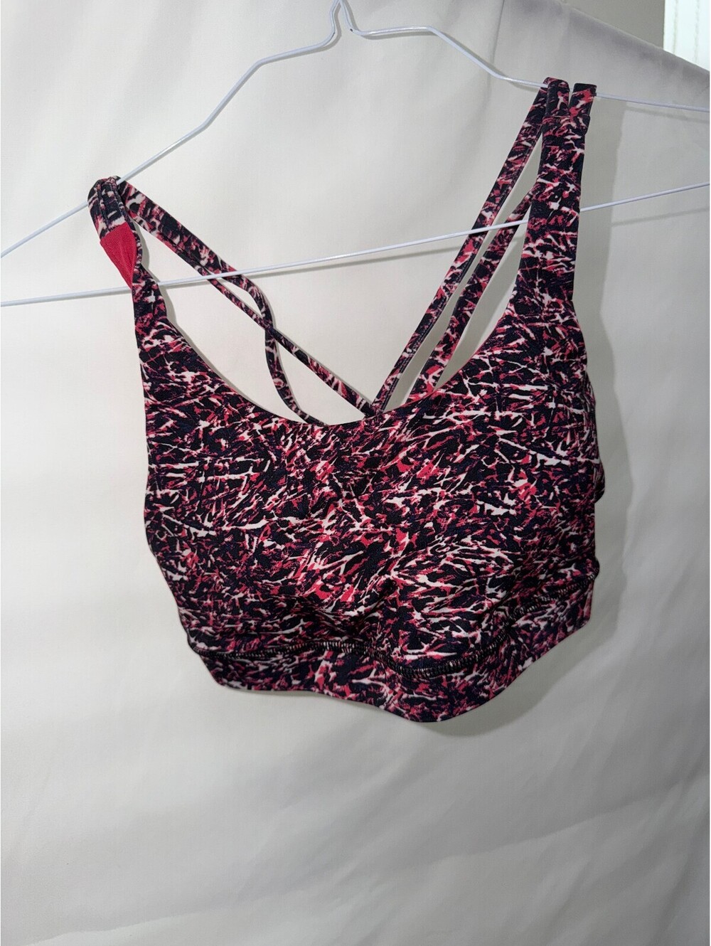 Lululemon Women's Size 8 Sports Bra with Pink and Black Abstract Print